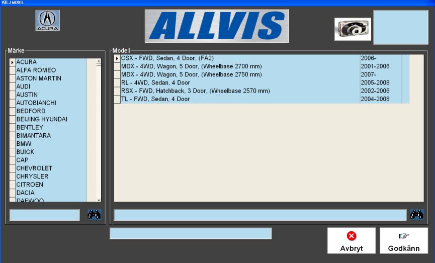 5. Välj tillverkare. 6. Välj modell. 7. Klicka på Godkänn. 8.