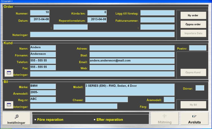 39. Du kan göra flera mätrapporter på samma order, välj Före eller Efter reparation och klicka på