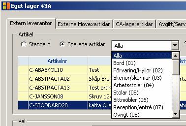 Markera alternativ: Sparade artiklar, som finns strax under rubrik: Artikel Fram kommer då en lista på de artiklar som man valt att spara, nu är det bara att klicka på den artikelrad som man önskar