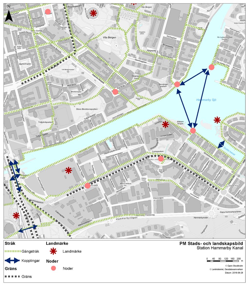 omvandlingsområden dominerar. Tvärs genom bebyggelsen löper den centrala och trädkantade esplanaden Hammarby allé.