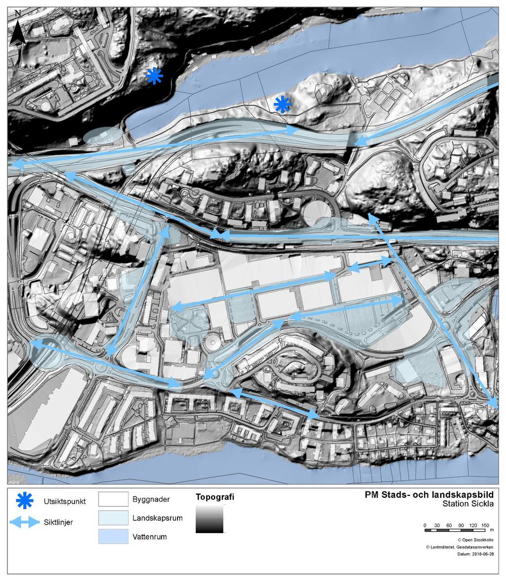 Rumslig analys Figur 25 Rumslig analys station Sickla Landskapsrum De landskapsrum som finns är till stor del knutna till större vägar, parkeringsytor och vatten.