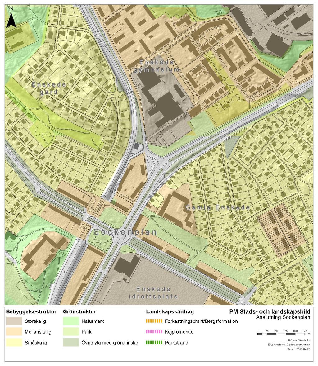 Områdesanalys Figur 65 Områdesanalys Anslutning Sockenplan Området hyser villakvarter med småskalig karaktär och mellanskaliga bostadsområden med främst trevåningshus.