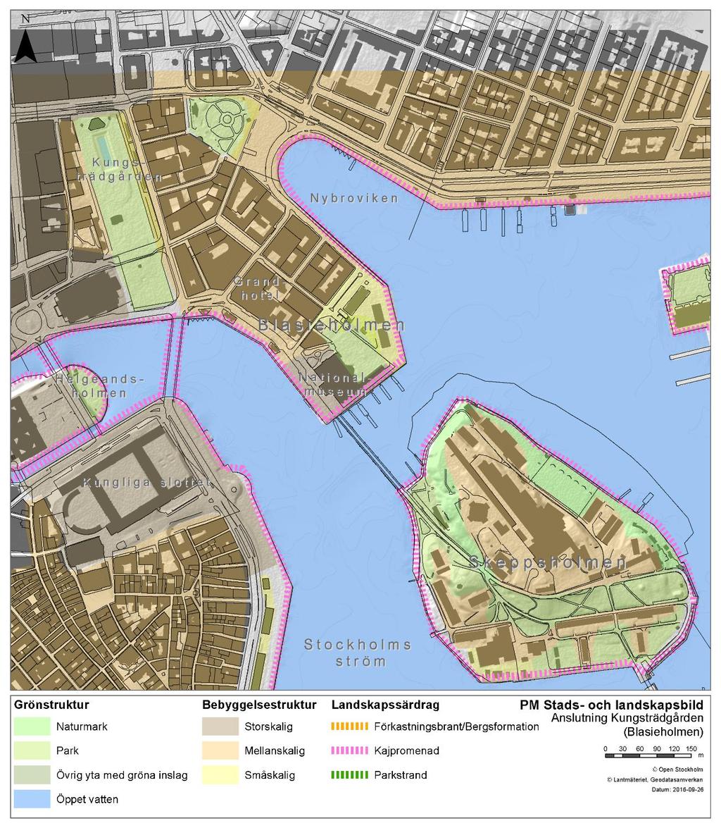 Områdesanalys Figur 74 Områdesanalys Anslutning Kungsträdgården (Blasieholmen) Centralt i området ligger Blasieholmen som är en halvö som omges av Stockholm ström och Nybroviken.