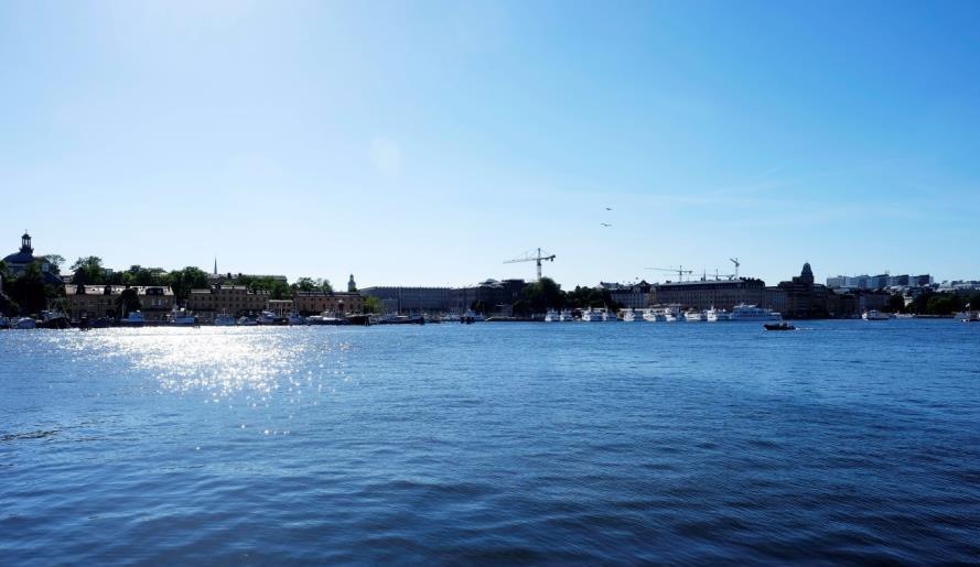 Figur 81 Exempel på vattenrum utanför Södra Blasieholmshamnen med Södermalm i bakgrunden Siktlinjer Från kajen över vattnet finns