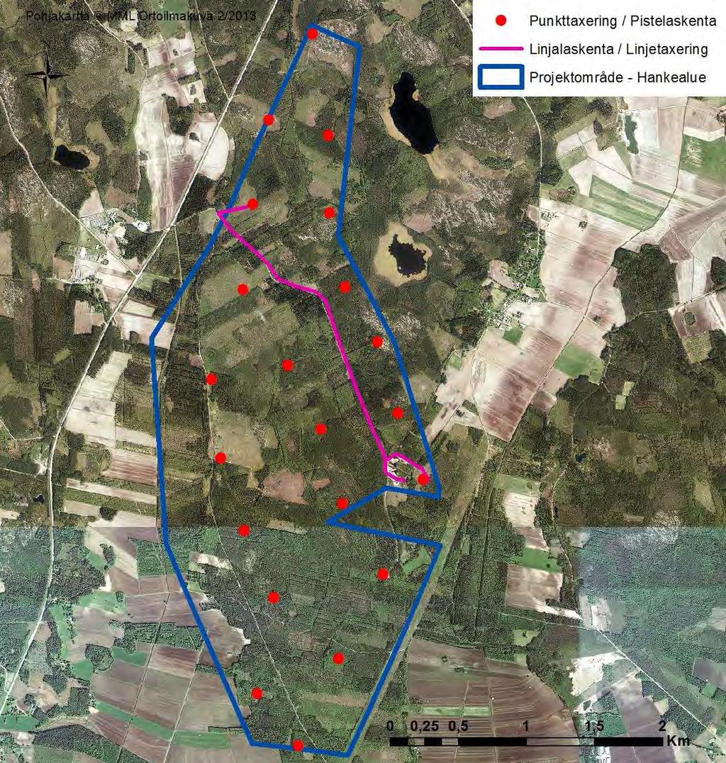 SVEVIND OY AB SANDBACKA VINDKRAFTSPARK 153 (224) Figur 21-1. Punkt- och linjetaxeringarna i projektområdet.