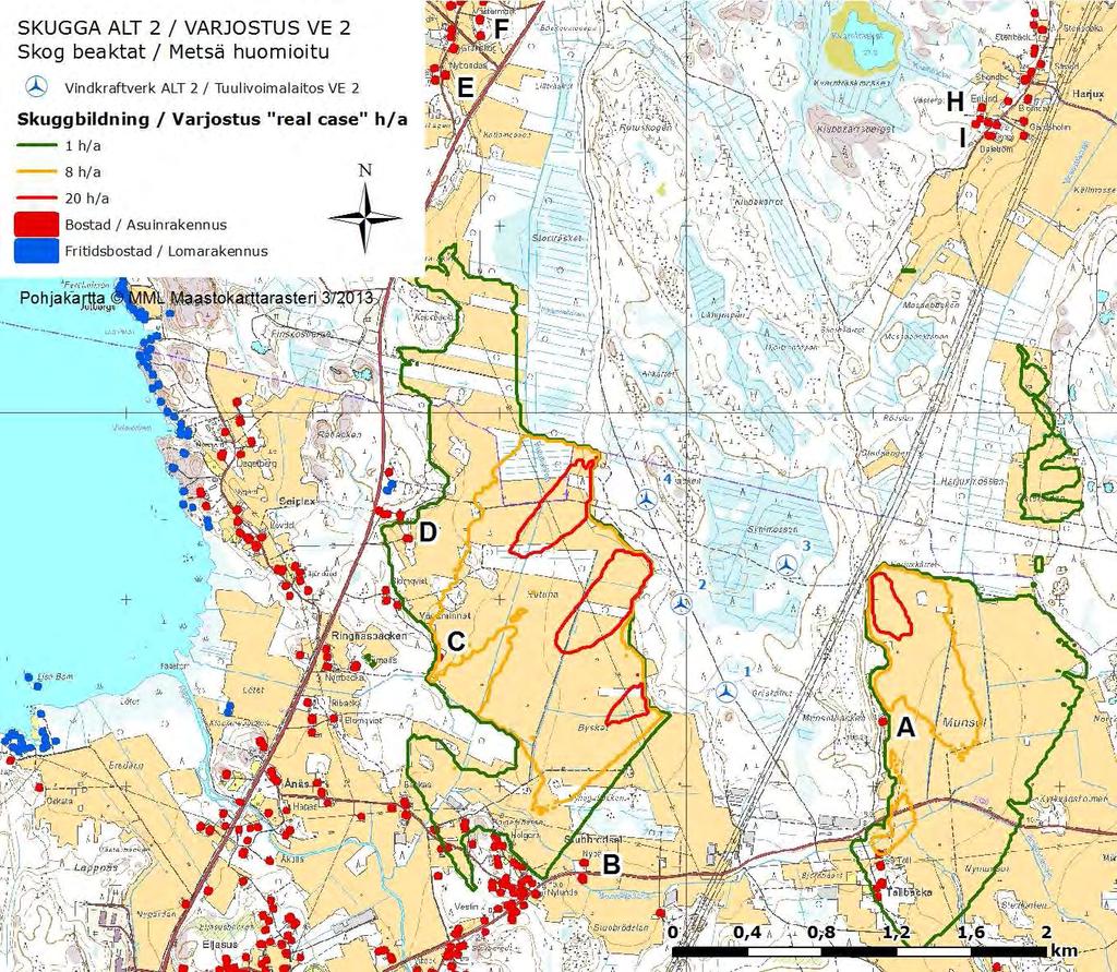 SVEVIND OY AB SANDBACKA VINDKRAFTSPARK 97 (224) bostad Tallbacka) (Figur 13-6). Konsekvenserna för bostad C i Vägaminnet och bostad Tallbacka är de samma som i konsekvensbedömnigen ovan. Tabell 13.5.