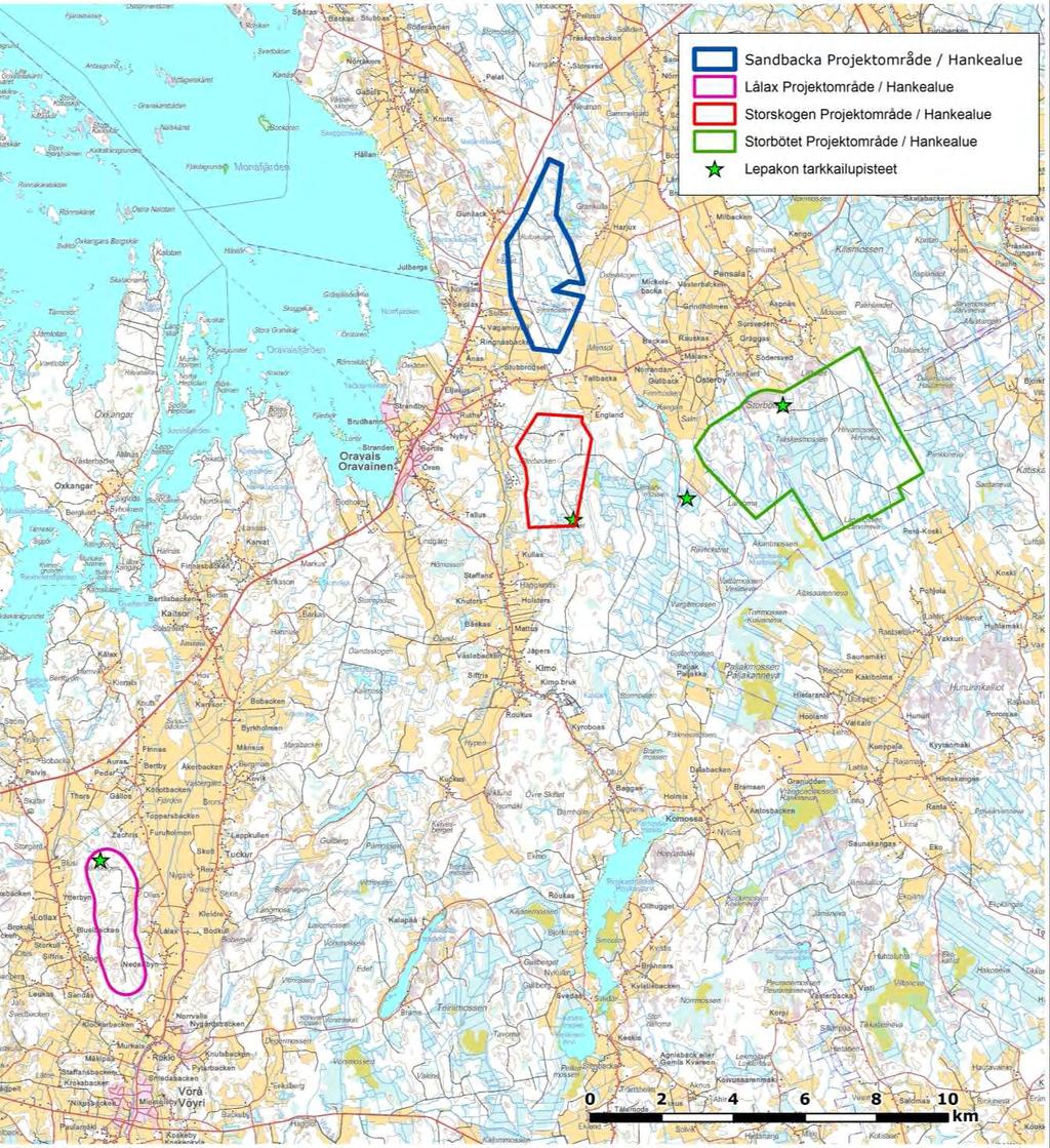 SVEVIND OY AB SANDBACKA VINDKRAFTSPARK 180 (224) 22.2.3 Flygekorre Figur 22-2. Flyttande fladdermöss observerades med hjälp av fyra passivdetektorer i Vörå området.