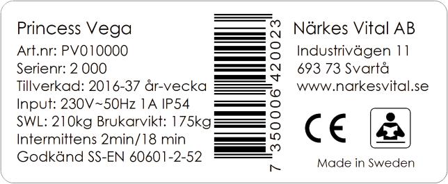 max 20 kg max 15 kg 47 kg 22 kg 9,5 kg 11 kg 8 kg 140 kg Motorsystem 230V ~50Hz 120W (Motorer/handkontroll 24V)