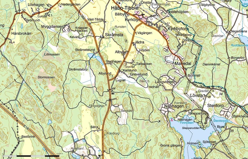 Bilga 3: Yta för tilltänkt slamlager, med närmaste bebyggelse utmarkerat.