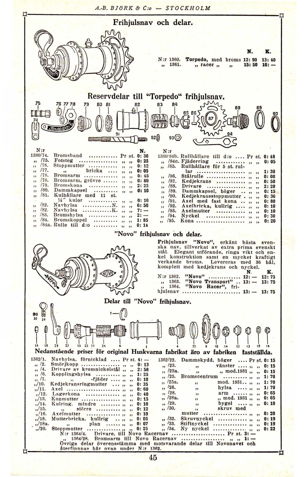 AB BltJRK & C: STOCKHOLM 0 Frihjulsnav ch delar N:r 1360, 1861 Trped, med brms, racer,, N K 12: 90 15: 50 13: 40 16: Reservdelar till Trped frihjulsnav 80 Bl l l a q l 85 ss l as 89 91 94 N:r 1380/74