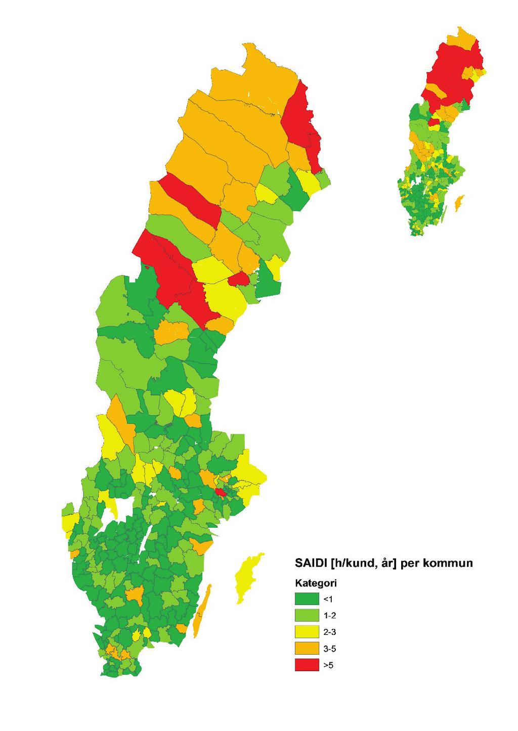 Figur 18 Genomsnittlig avbrottstid orsakad av långa oaviserade avbrott per kund