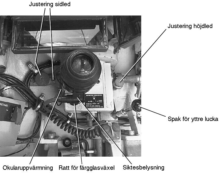 RIKT- OCH ELDLEDNINGSSYSTEM Konstruktion och funktion Allmänt För eldledning mot markmål används ett periskopsikte. Periskopsiktet är fastsatt i vapenhuvens framkant till vänster om automatkanonen.