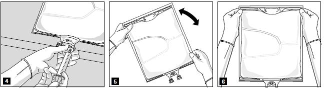 Blanda innehållet i påsen noggrant (fig. 5) och inspektera blandningen visuellt (fig. 6). Det ska inte finnas några tecken på fas-separation av emulsionen.