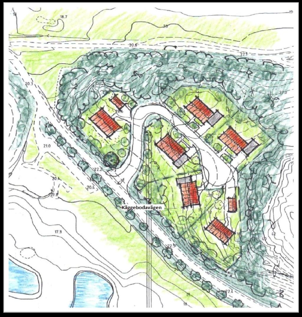 3.1 Föreslagen utformning av planområdet Det planeras för att uppföra ett mindre bostadsområde om 6 villor med tillhörande garage
