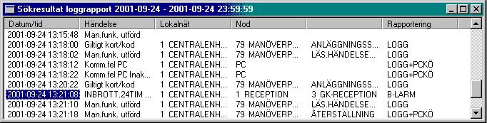 Bewator - 2010 Allmänt om Bewator 2010 9 Loggrapport Händelser som är definierade att loggas i PC:ns databas kan sökas fram via menyn Arkiv/Rapporter/Loggrapport.