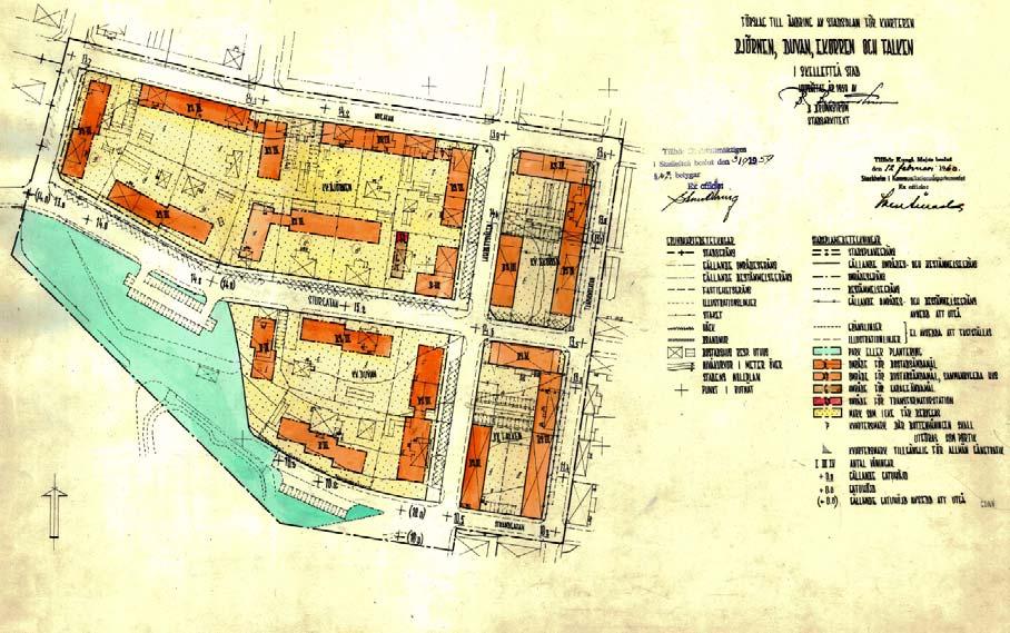 Detaljplan För planområdet gäller två detaljplaner, där den senare enbart reglerar Ringduvan 1 och delar av Skellefteå 4:1. Fig 4. Detaljplan från 1960 Gällande detaljplan antogs 1960.