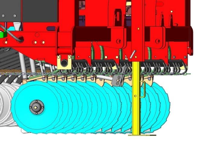 4. Ibruktagning av maskinen Stödbenet Stödbenet i framväggen används vid förvaring och transport, bild 1 och 2. Vid sådd är stödbenet indraget, bild 3. Bild 1. Stödbenet under förvaring Bild 2.