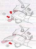 Om bromshandtaget (2) inte trycks in eller sidostödet är nerfällt går motorn inte att starta med startmotorn.