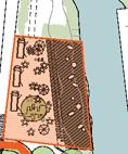 Illustration av planområdet beﬁntligt parkeringsdäck i två plan Växthus på ta entré k Tillbyggnad i tv å våningar med parkering på ta k entré Ny du huv é r t en lastzon med personalparkering entré