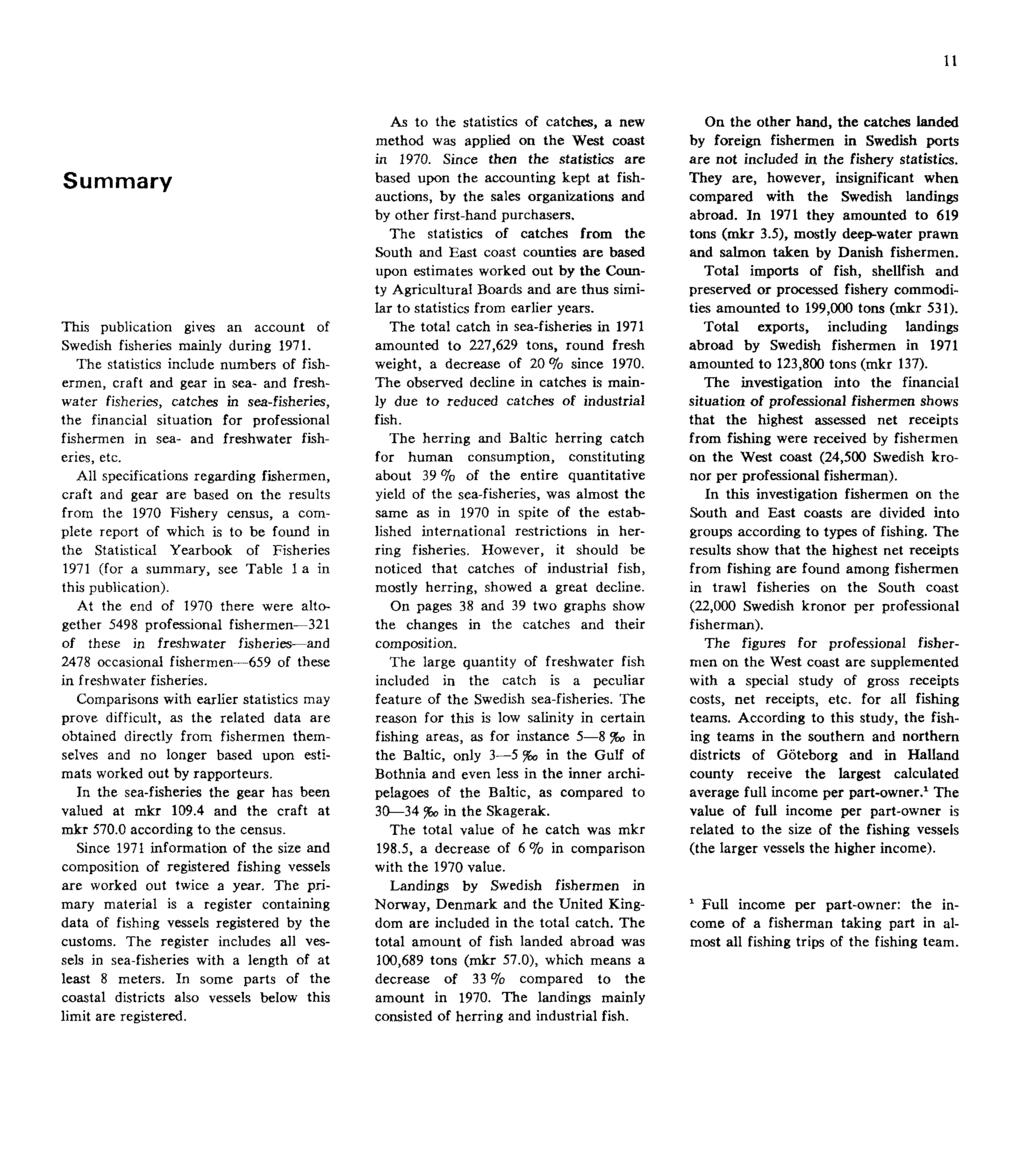 11 Summary This publication gives an account of Swedish fisheries mainly during 1971.