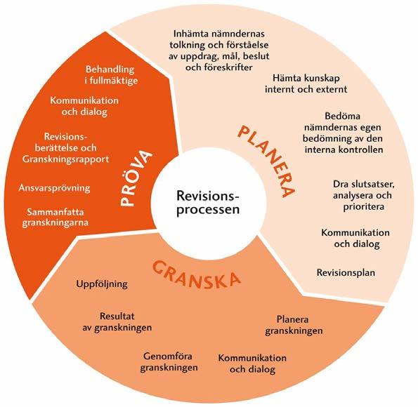 Revisionsprocessen Revisionsprocessen omfattar hela det revisionsarbete som revisorerna gör under ett revisionsår från planering till den slutliga årliga bedömningen i revisionsberättelsen.