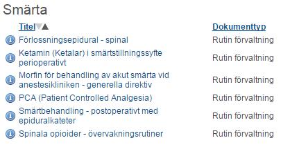 2018-12-18 11918 14 (17) Exempel. Innehållsförteckning för anestesiklinikens styrdokumentsida. För alla dokument som publiceras i Barium anges metadata.