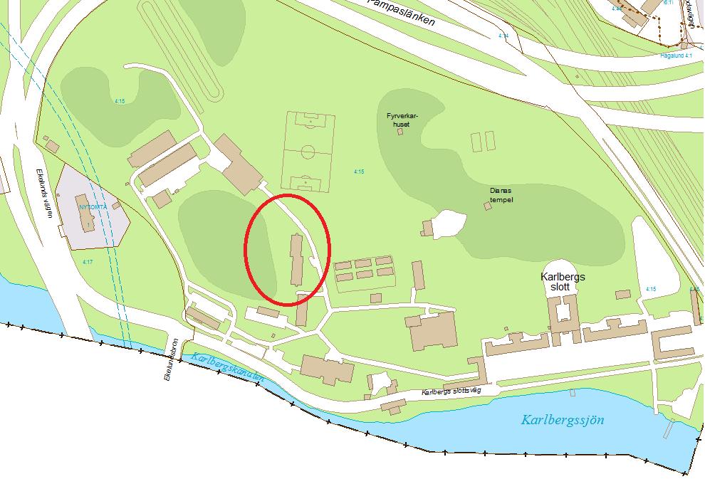 2 (8) Planområde Dianas kulle Planområdets avgränsning i rött. Planområdet ligger i den sydöstra delen av Solna, i närheten av Ekelundsvägen, väster om Karlbergs slott.