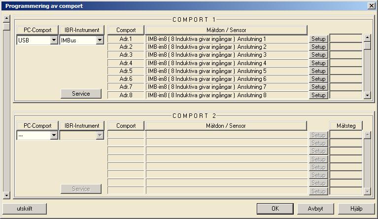 Figur 8. IBR s Setup program Välj COM-port eller USB i fältet PC-Comport och sedan IMBus i fältet IBR- Instrument. Programmet går igenom och identifierar anslutna enheter.