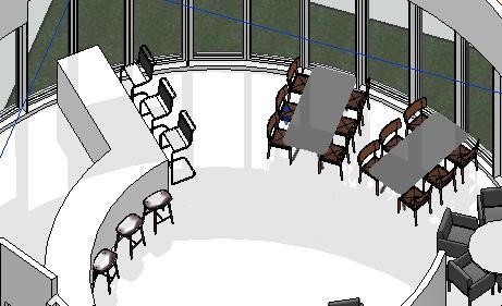 5.2.4$ Ljus$ Ljuset i serveringsdelen kommer att förtydliga den runda väggen genom dess skuggor. Skuggorna bildar bågar efter väggens form och speglar sig på restauranggolvet.