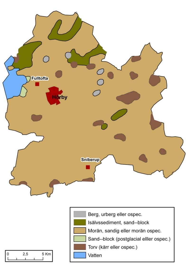 Figur 2. Jordartskarta över Hörby kommun.