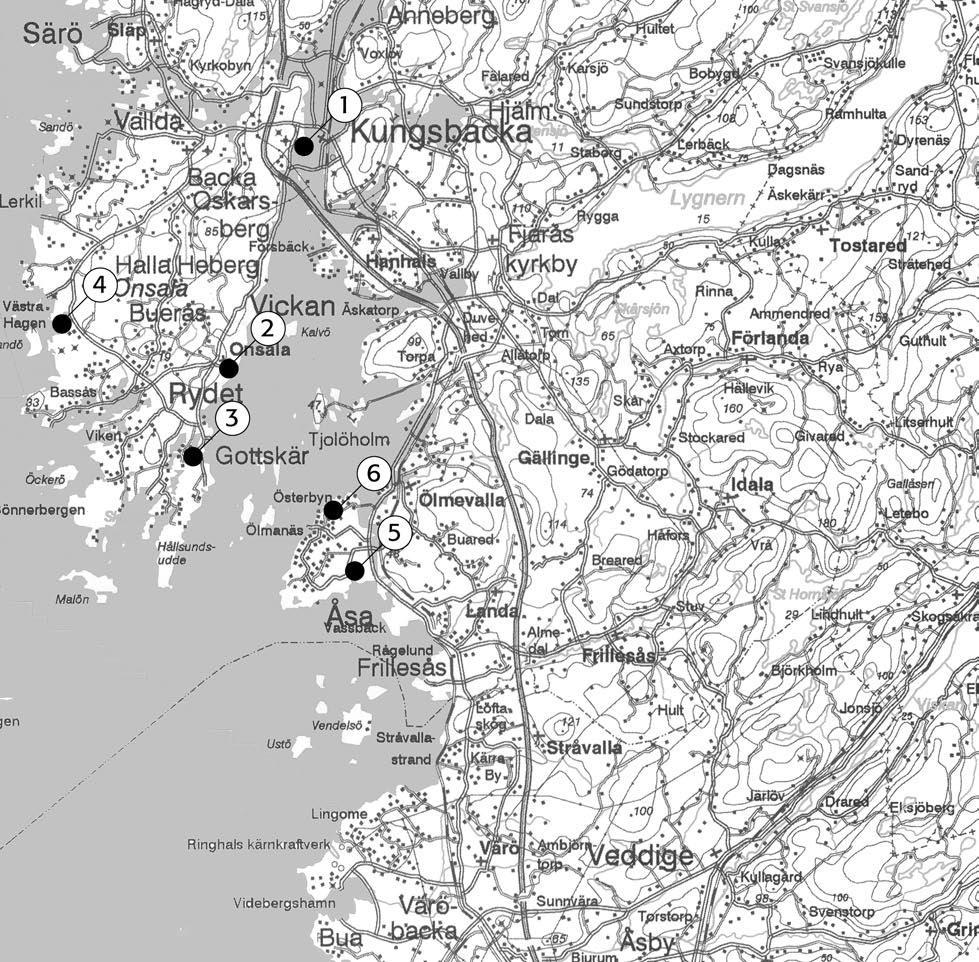 Fig. 4. Kartan visar hur Kungsbackaområdet såg ut med en 10 meter högre strandlinje än dagens.