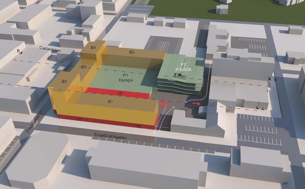 LUDVIKA KOMMUN SAMHÄLLSBYGGNADSNÄMNDEN PLANBESKRIVNING ORREN Volymsmodell av kvarteret gjord av Archus arkitekter bild från söder Om tomten ska bebyggas med flerbostadshus ska det på tomten