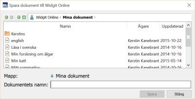 Spara dokument till Widgit Online Om du har ett konto på Widgit Online så kan du spara dokument direkt till Widgit Online.
