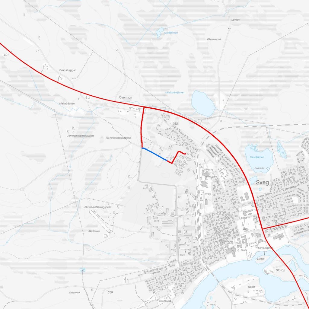 Figur 12 Blå väg är en kommunal väg i Svegs