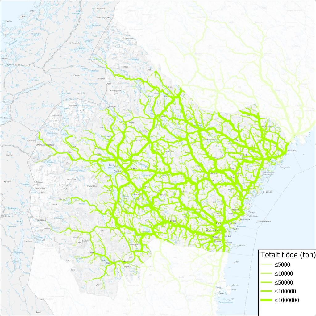 mottagningsplats är i Jämtland eller Västernorrland. Ruttning görs med Krönt Vägval på NVDB-data från 2018.