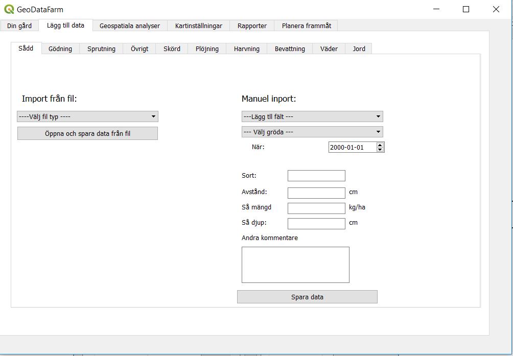 5.4. Lägg till data Innan du börjar med detta steg se till så att du har sparat åtminstone ett fält och en gröda.