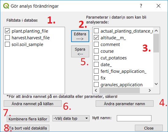 Figur 13 GeoSpatiala analyser och editering av data. 5.6.1. Editera en inläst lista För att editera listorna trycker du på Editera data listor, då kommer du få upp en dialog som Figur 14.