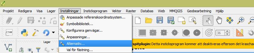 4. Grundläggande inställningar av QGIS När installationen av QGIS är klar är det bara att starta upp det (sök på qgis I Windows start menyn om du inte fick någon