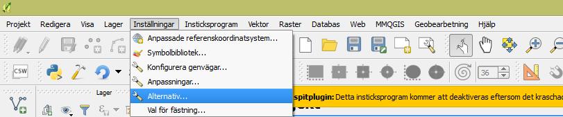 4. Grundläggande inställningar av QGIS När installationen av QGIS är klar är det bara att starta upp det (sök på qgis I Windows start menyn om du inte fick någon