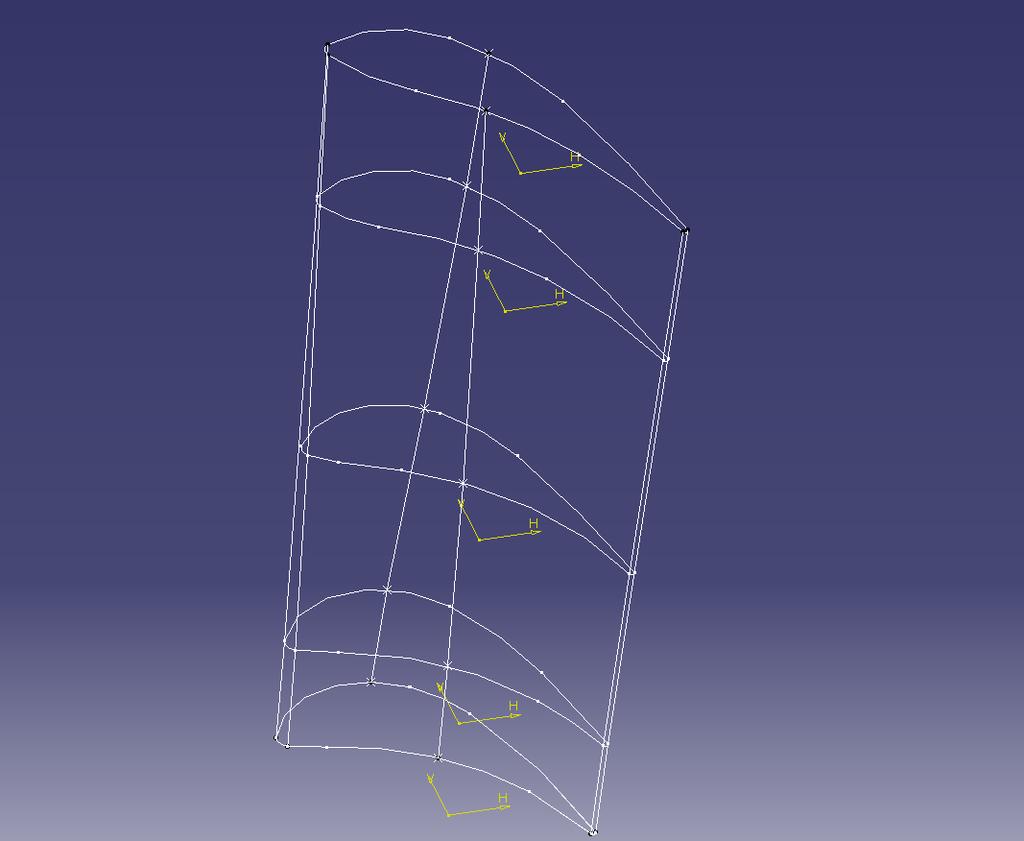 Kap.5 Skapa CAD modell i Catia 5.1.4 Konstruera bladet på skoveln När foten och taket på skoveln konstruerats är nästa steg att skapa bladprofilen på skoveln.