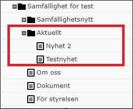 För att skapa en sida går man till Aktuellt, klickar på ikonen till höger om sidnamnet