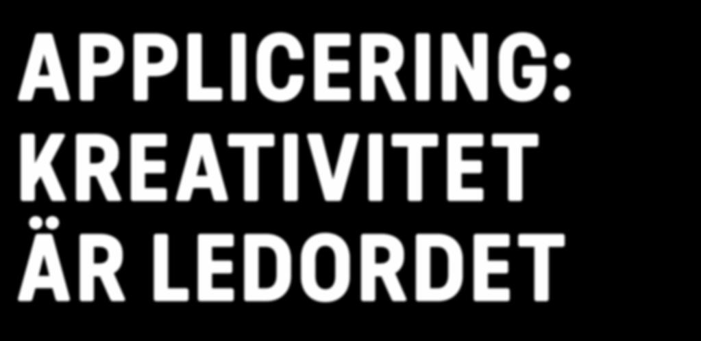 APPLICERING: KREATIVITET ÄR LEDORDET HÄR FÖLER NÅGRA EXEMPEL på hur den visuella identiteten kan tas ut på