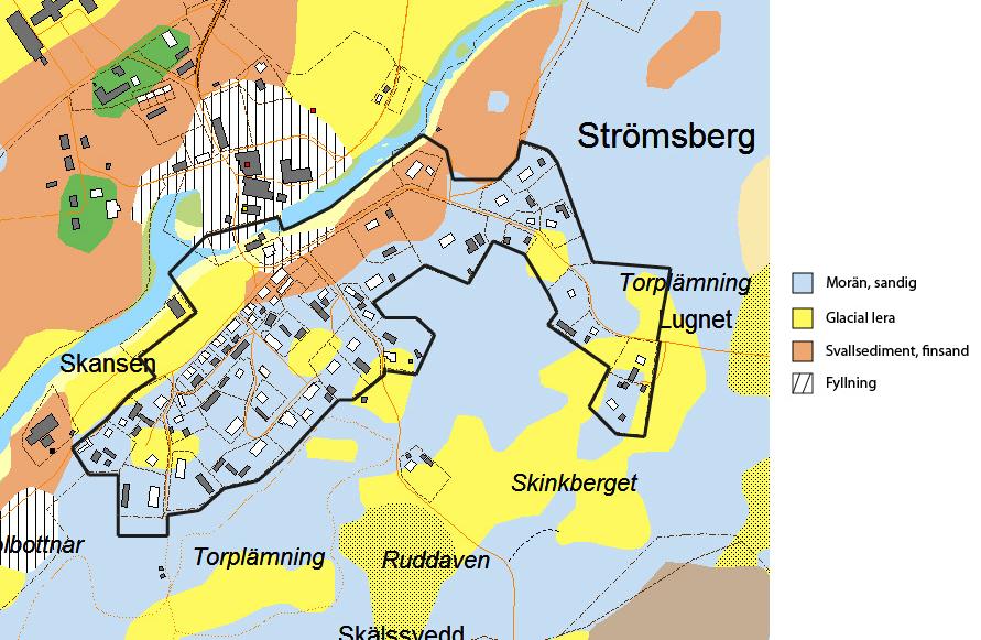 10(18) säker bedömning (vid exploatering) kan en grundundersökning behöva utföras. Vatten och avlopp Det kommunala verksamhetsområdet för vatten och avlopp är utbyggt i området.