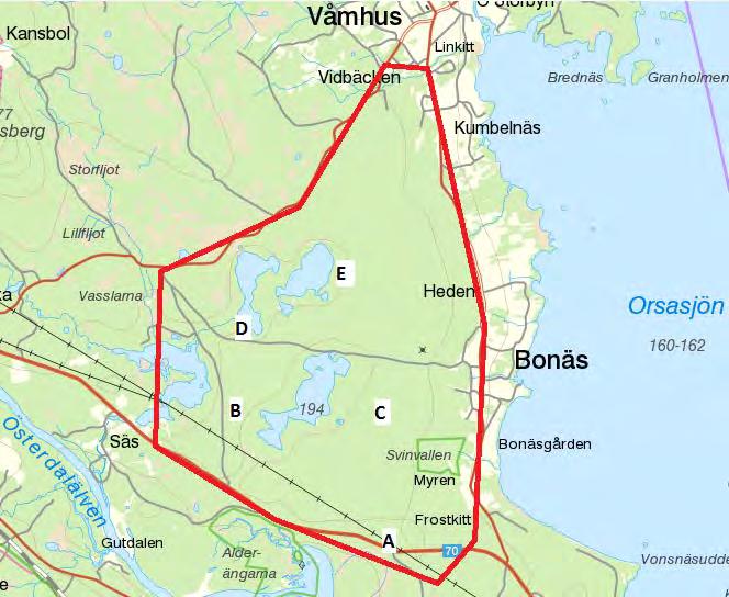 6. Bonäsheden vid Mora Kommun Höjd Naturtyp lokalklimat. Mora 180-200 m.ö.h. Flack tallhed med torr sandmark (lav, lingon, ljung).