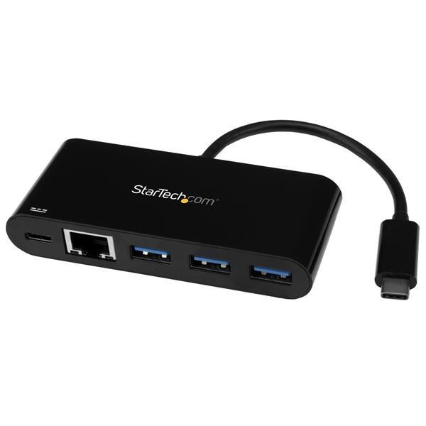 USB-C till Ethernet-adapter med USB 3.0-hubb med 3 portar och Power Delivery Product ID: US1GC303APD Lägg kraftfull anslutning till din bärbara dator, surfplatta eller stationära dator med USB-C.