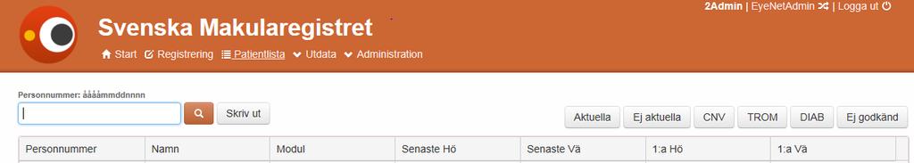 Det finns också en tabell med ETDRS, närvisus, Snellen, behandlingstyp och biverkningar. 2.8 Ta bort registrerat besök Användaren kan ta bort felaktigt registrerat besök.