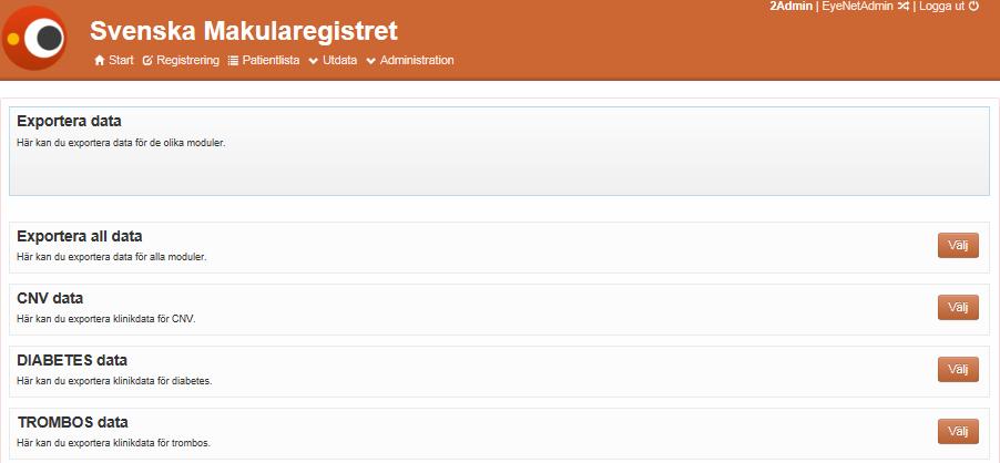 Du kan också exportera data till Excelfil. Här finns möjlighet att exportera alla data från din enhet för valfri tidsperiod. Det finns också möjlighet att exportera CNV-, Trombos- eller Diabetesdata.