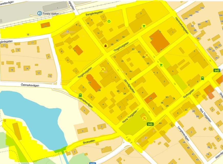 3. Geografiskt BID område Det primära BID området Karta 1: Primärt BID område Det primära BID området utgörs av gul markerat område i Torsby centrum, enligt ovan karta.