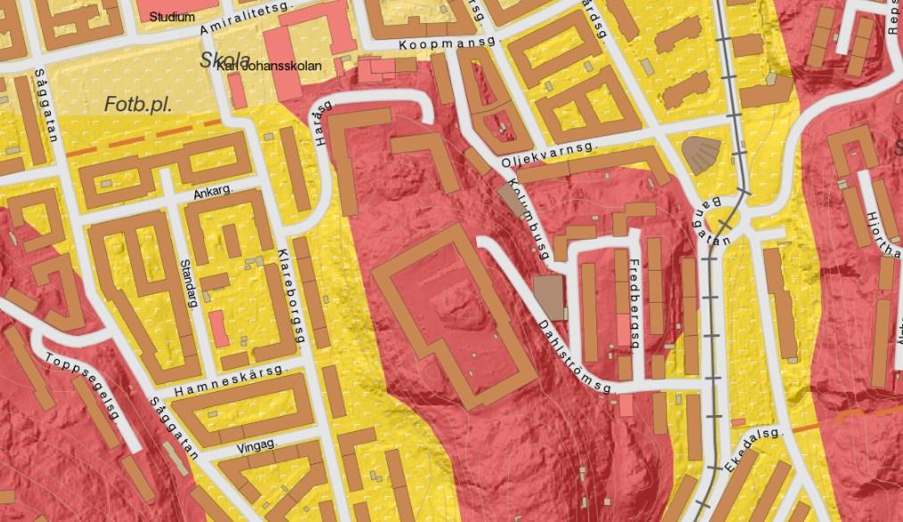 Figur 2. Jordartskarta med höjdskuggning från SGU. Svart streckat område är ungefärligt detaljplaneområde.