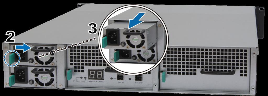 Underhåll 3Kapitel Byta ut trasig PSU Om PSU är trasig, vänligen se instruktioner här nedanför för att byta ut den trasiga PSU:n. 1 Koppla bort nätsladden från den PSU som ska bytas ut.